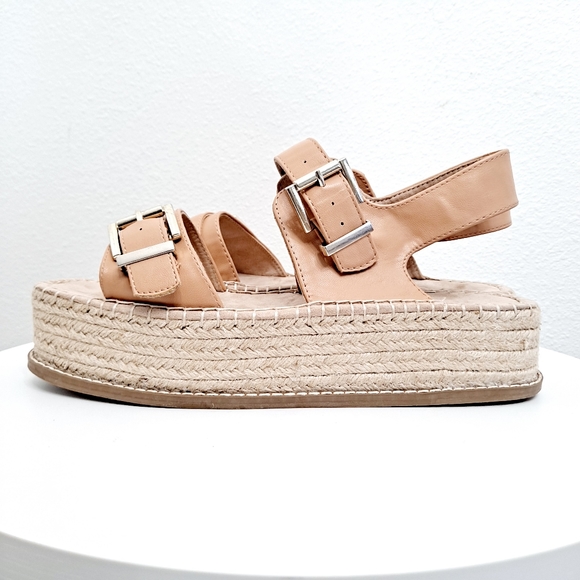 ASOS chunky platform flatform slingback faux leather tan summer sandals. - Picture 7 of 15